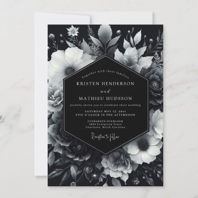 Convite Casamento Black Moody Bloom (Frente)