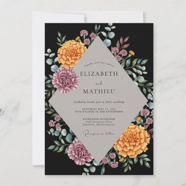 Convite Casamento Black Ochre Dahlia (Frente)