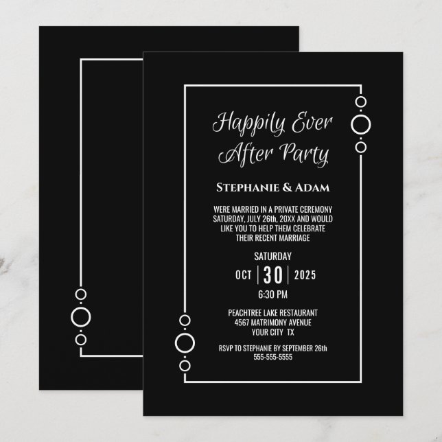 Convite Casamento Black White Felizes para Sempre Recepção (Frente/Verso)