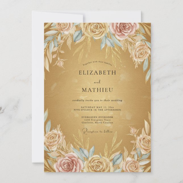 Convite Casamento Bloom Pintado a Ouro (Frente)