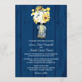 Convite Casamento Blue Barn Mason Jar Daisies Girassóis