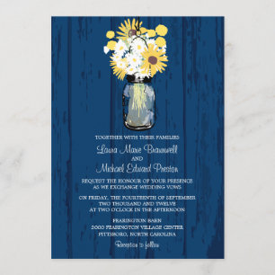 Convite Casamento Blue Barn Mason Jar Daisies Girassóis