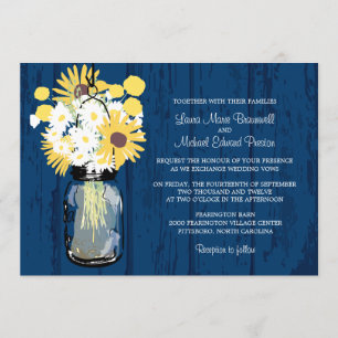 Convite Casamento Blue Barn Mason Jar Daisies Girassóis