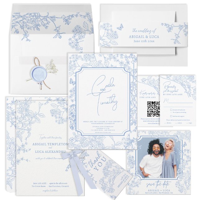 Convite Casamento Blue Chinoiserie Toile de Jouy (Criador carregado)