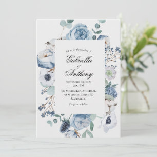 Convite Casamento Blue Floral Watercolor