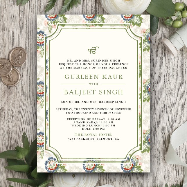 Convite Casamento Blue Green - Ikat Anand Karaj Sikh (Criador carregado)