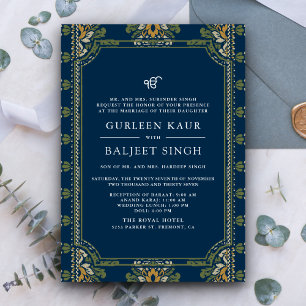 Convite Casamento Blue Green Yellow Anand Karaj Sikh