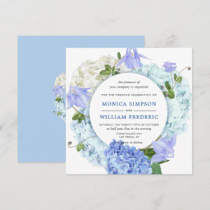 Convite Casamento Blue Hydrangea Floral Greenery Watercolo