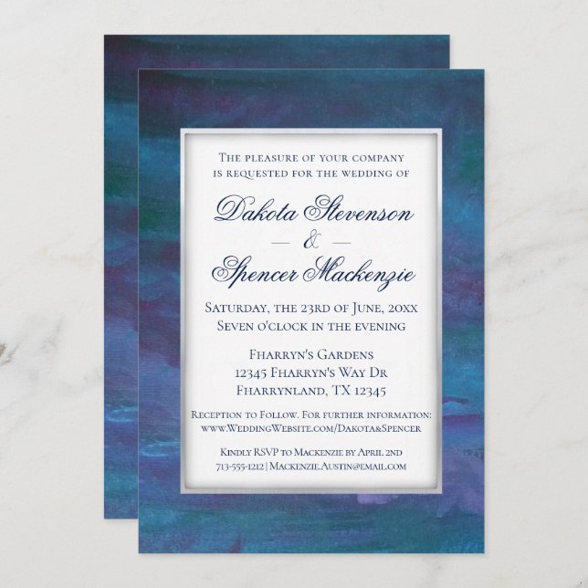 Convite Casamento Blue-Ombre | Roxo Violeta-Teal Turquesa (Frente/Verso)