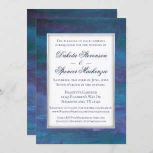 Convite Casamento Blue-Ombre   Roxo Violeta-Teal Turquesa