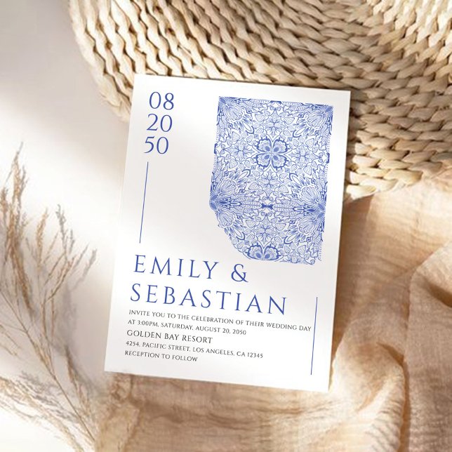 Convite Casamento Blue Porcelain Floral Chinoiserie (Criador carregado)