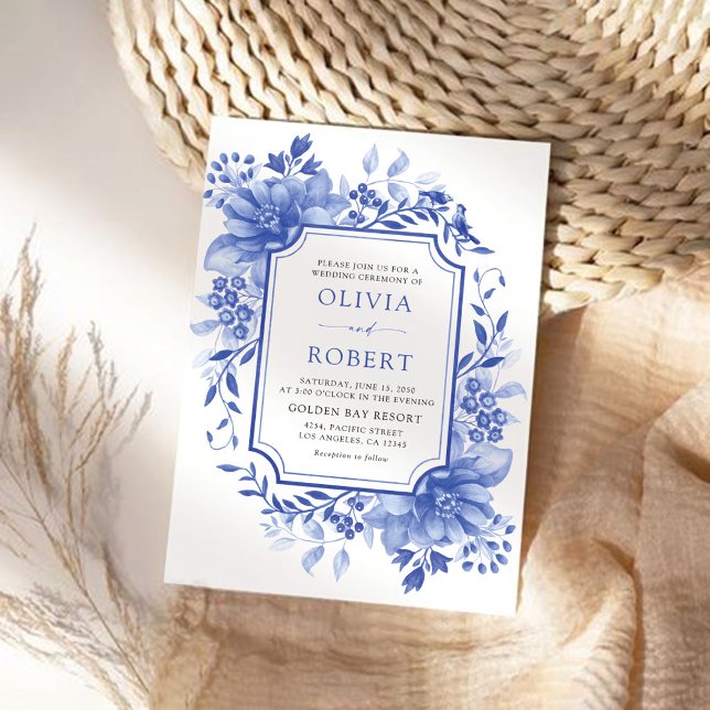 Convite Casamento Blue Porcelain Floral Chinoiserie (Criador carregado)