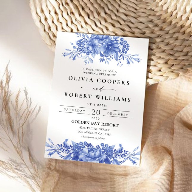 Convite Casamento Blue Porcelain Floral Chinoiserie (Criador carregado)