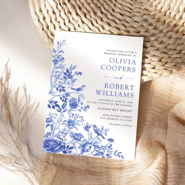 Convite Casamento Blue Porcelain Floral Chinoiserie (Criador carregado)