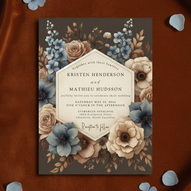 Convite Casamento Blue Rose Moody Bloom (Criador carregado)