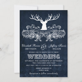 Convite Casamento Blue Rustic Antler Deer Woodland