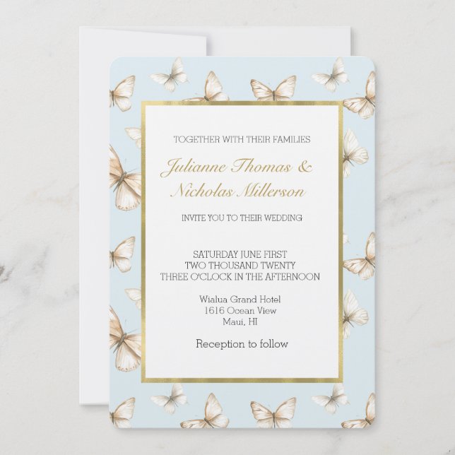 Convite Casamento Blue Skies & Butterflies   (Frente)