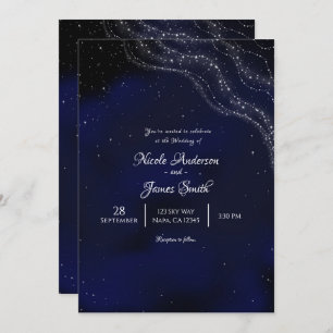 Convite Casamento Blue Sparkly Starry Night Sky