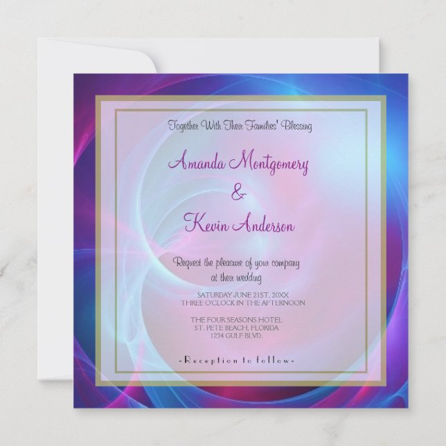 Convite Casamento Blue Violet e Pink Cosmic Swirly Fracta (Verso)