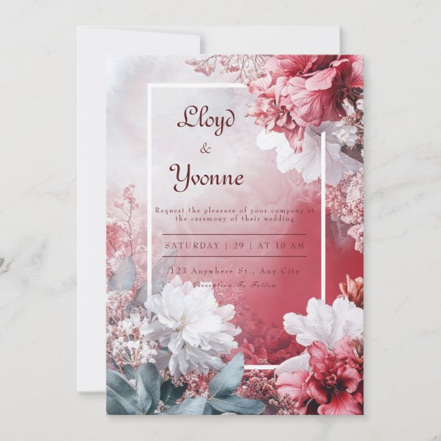 Convite Casamento Blush & Crimson Floral Watercolor (Frente)