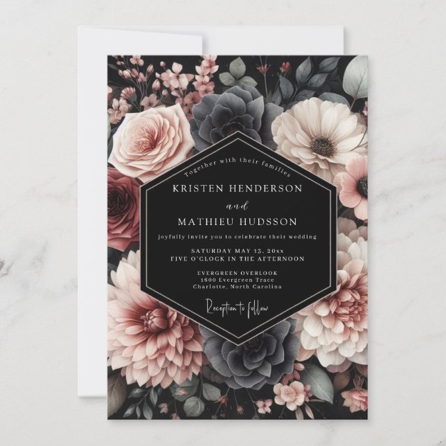 Convite Casamento Blush Noir Chiaroscuro (Frente)