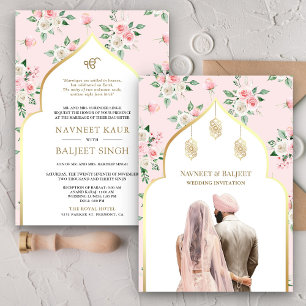Convite Casamento Blush Pink Floral Anand Karaj Sikh
