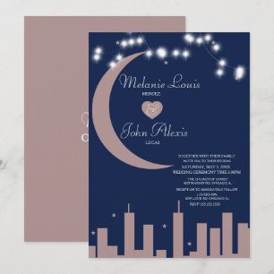 Convite Casamento Blush Rosa Marinho Céu Noturno