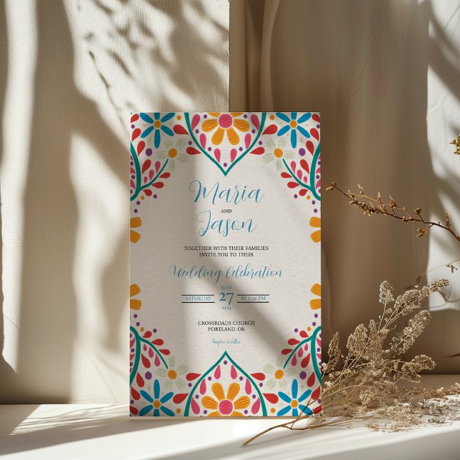Convite Casamento Boda com Flores Coloridas Mexicanas (Mexican Floral Colorful Flowers Boda Wedding Invitation)