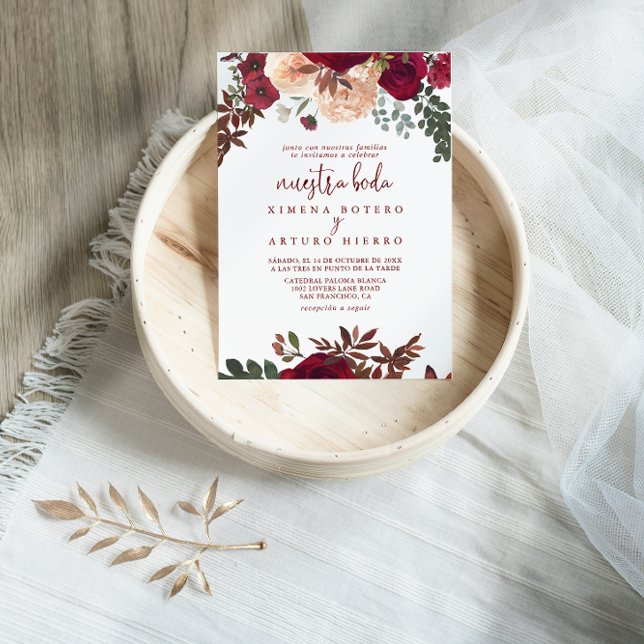 Convite Casamento Boda Nuestra Floral Nuestra Rosa Burgund (Criador carregado)