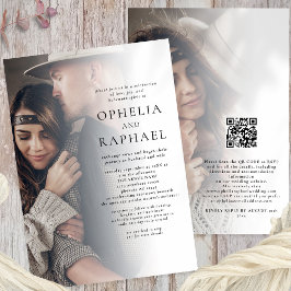 Convite Casamento Boêmia com Código QR de 2 Fotos Minimali