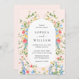 Convite Casamento Boêmia de Watercolor Meadow Wildflower