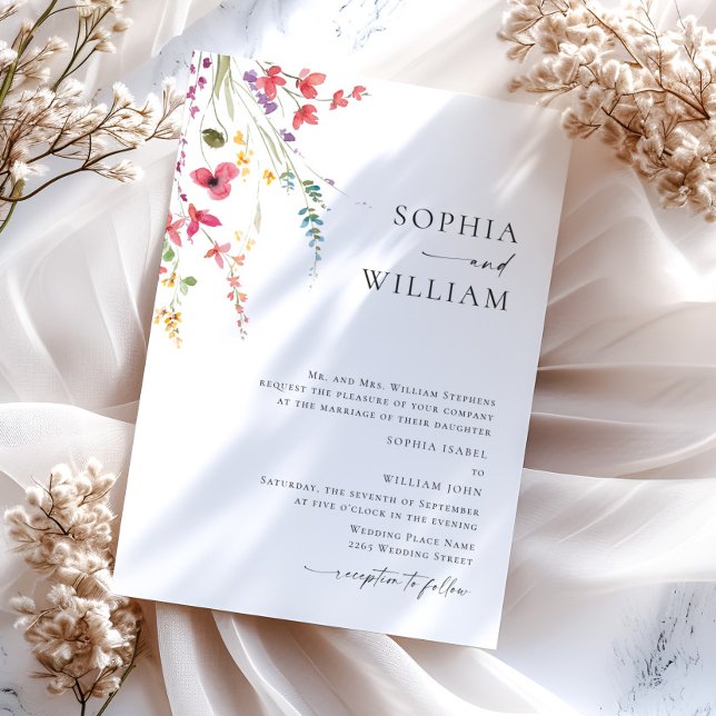 Convite Casamento Boêmia de Watercolor Meadow Wildflower (Criador carregado)