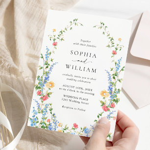 Convite Casamento Boêmia de Watercolor Meadow Wildflower