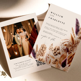 Convite Casamento Boêmia entre Beige e Mauve Flores Tropic