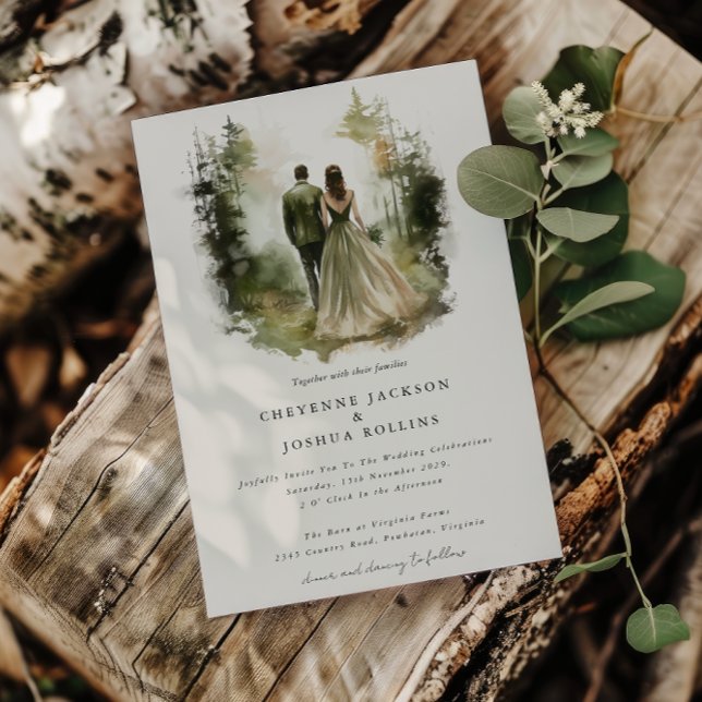 Convite Casamento Boêmico da Floresta Aquarela Encantada (Enchanted Forest Wedding Invitation )