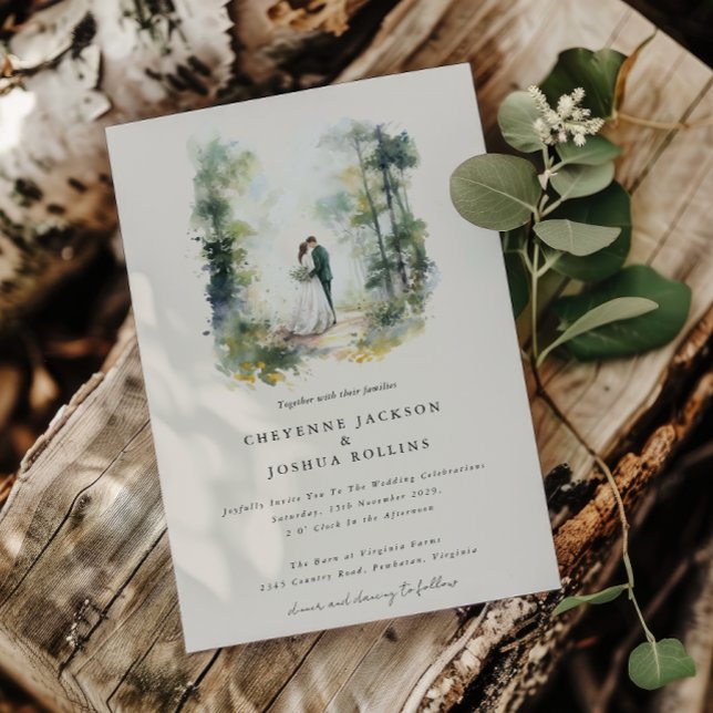 Convite Casamento Boêmico da Floresta Aquarela Encantada (Enchanted Forest Wedding Romantic Wedding Invitation )