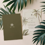 Convite Casamento Boêmico de Palmeiras Tropicais<br><div class="desc">Convide seus convidados para seu belo casamento na praia com nosso design de convite para o casamento na praia tropical do boho. Design apresenta nossas palmeiras pintadas manualmente. Moldura geométrica dourada moderna com monograma personalizado de palmeiras. Nosso casamento boho tropical é perfeito para um tema de praia ou casamento de...</div>