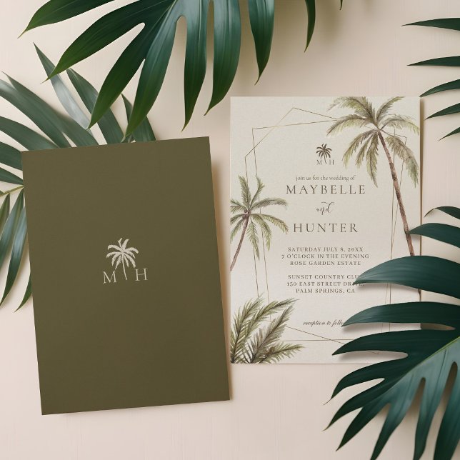 Convite Casamento Boêmico de Palmeiras Tropicais (Tropical Watercolor Palm Trees Bohemian Wedding Invitation)