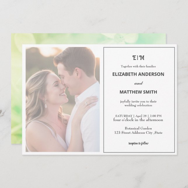 Convite casamento boêmico neutro e limpo (Frente/Verso)