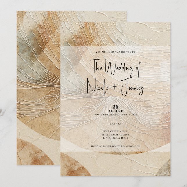 Convite Casamento Boêmio Boho Neutro Natural Arejado (Frente/Verso)
