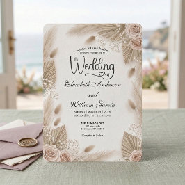 Convite Casamento Boêmio Chic com Rosa e Grama das Pampas