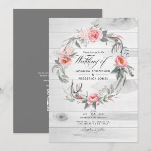 Convite Casamento Boêmio com Código QR para RSVP Floral Ro