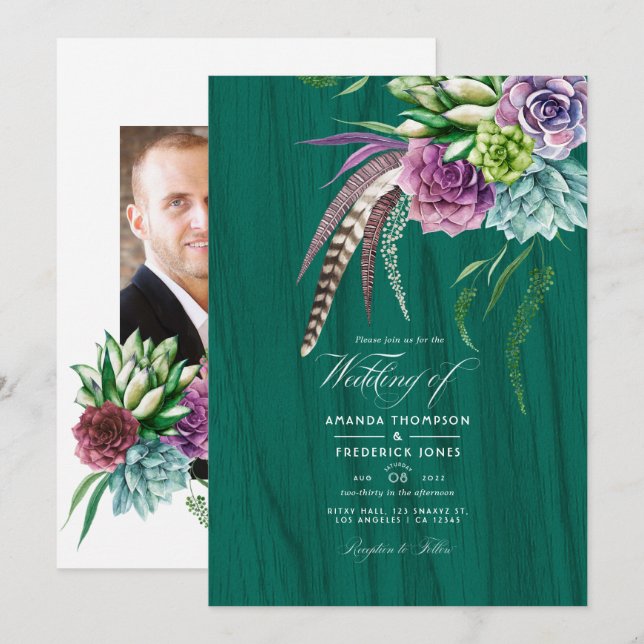 Convite Casamento Boêmio de Suculentas Místicas (Frente/Verso)