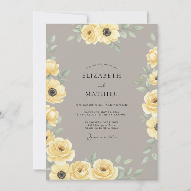Convite Casamento Boêmio Elegante Amarelo (Frente)