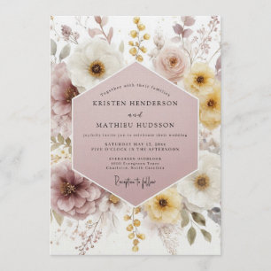 Convite Casamento Boêmio Etéreo Rosa