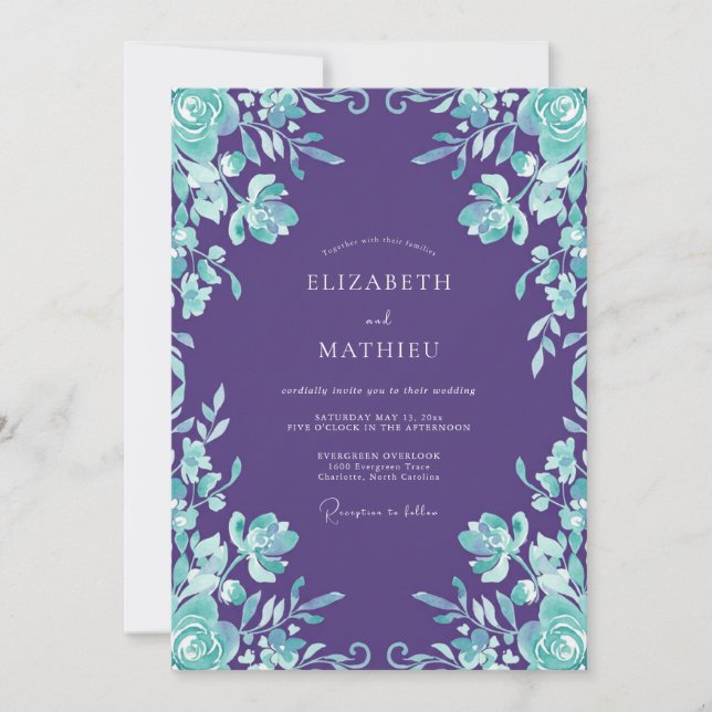 Convite Casamento Boêmio Radiante Roxo (Frente)