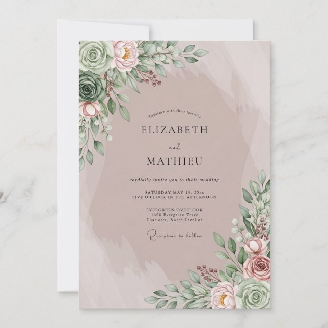 Convite Casamento Boêmio Sonhador Rosa (Frente)