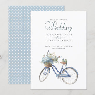 Convite Casamento Bohemian Blue Bicycle Watercolor