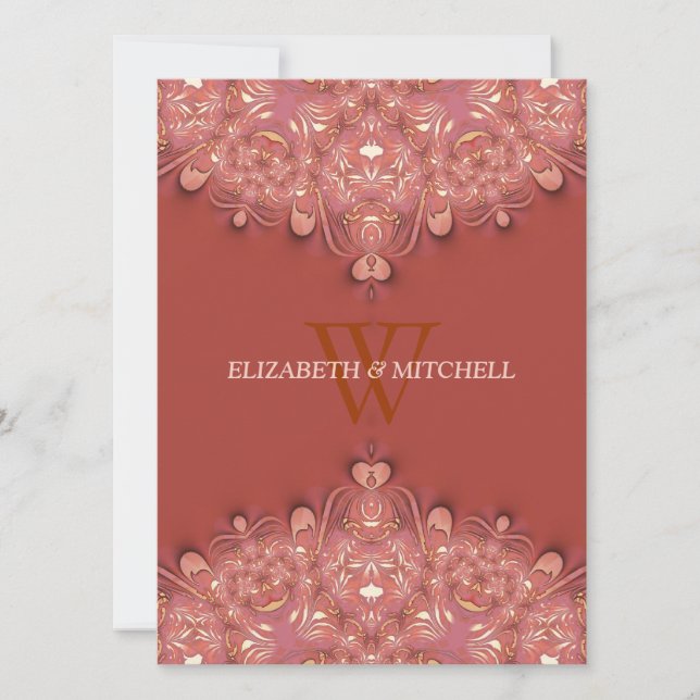 Convite Casamento Bohemian Terracotta Lace Heart (Frente)