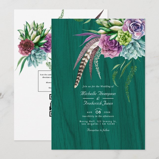 Convite Casamento Bohemiano de Suculentas Místicas com QR  (Frente/Verso)